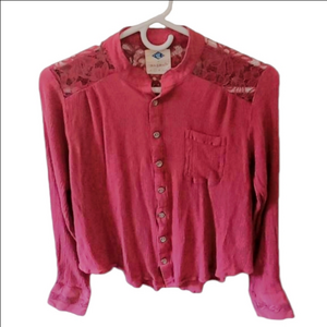 ( 263 Wild blue, dusty rose long sleeve blouse